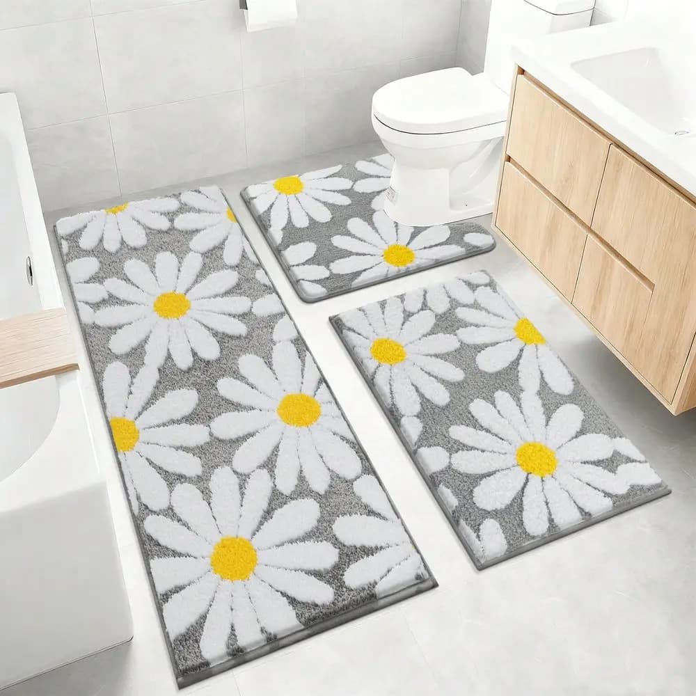 Set di 3 Tappetini da Bagno in Microfibra, Set di Tappetini Shaggy Antiscivolo Ultra Morbidi, Tappeti Assorbenti per Bagno con USA