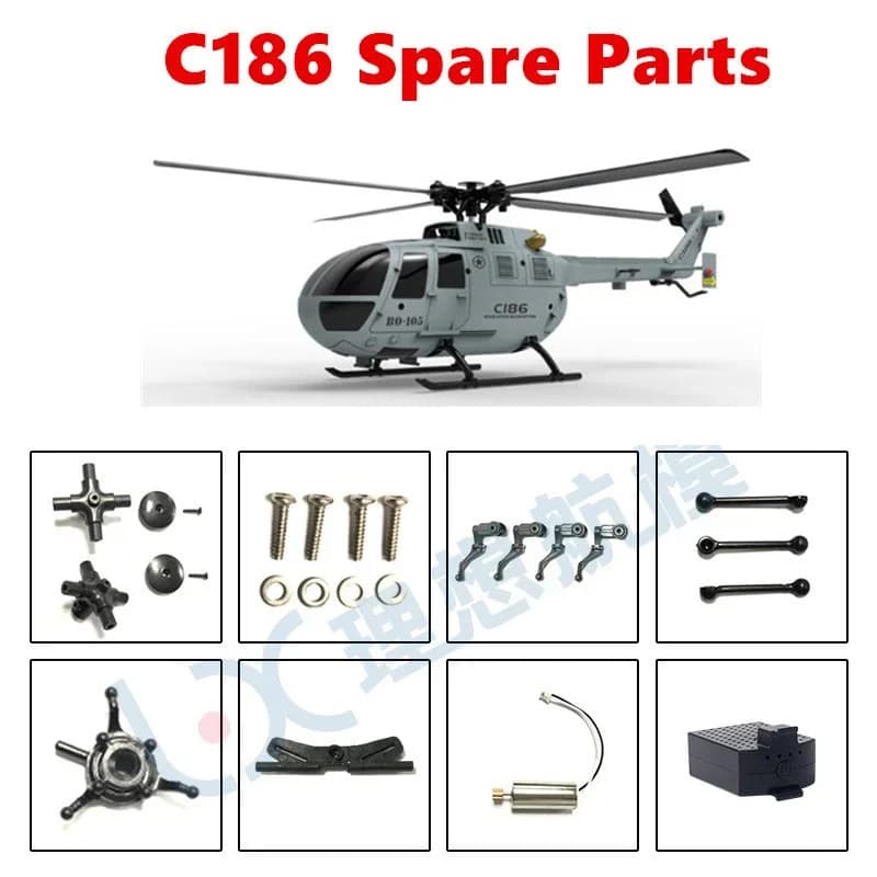 C186 BO105 /E120 RC elicottero pezzi di ricambio lama carrello di atterraggio motore corpo motore guscio cuscinetto eliche balda