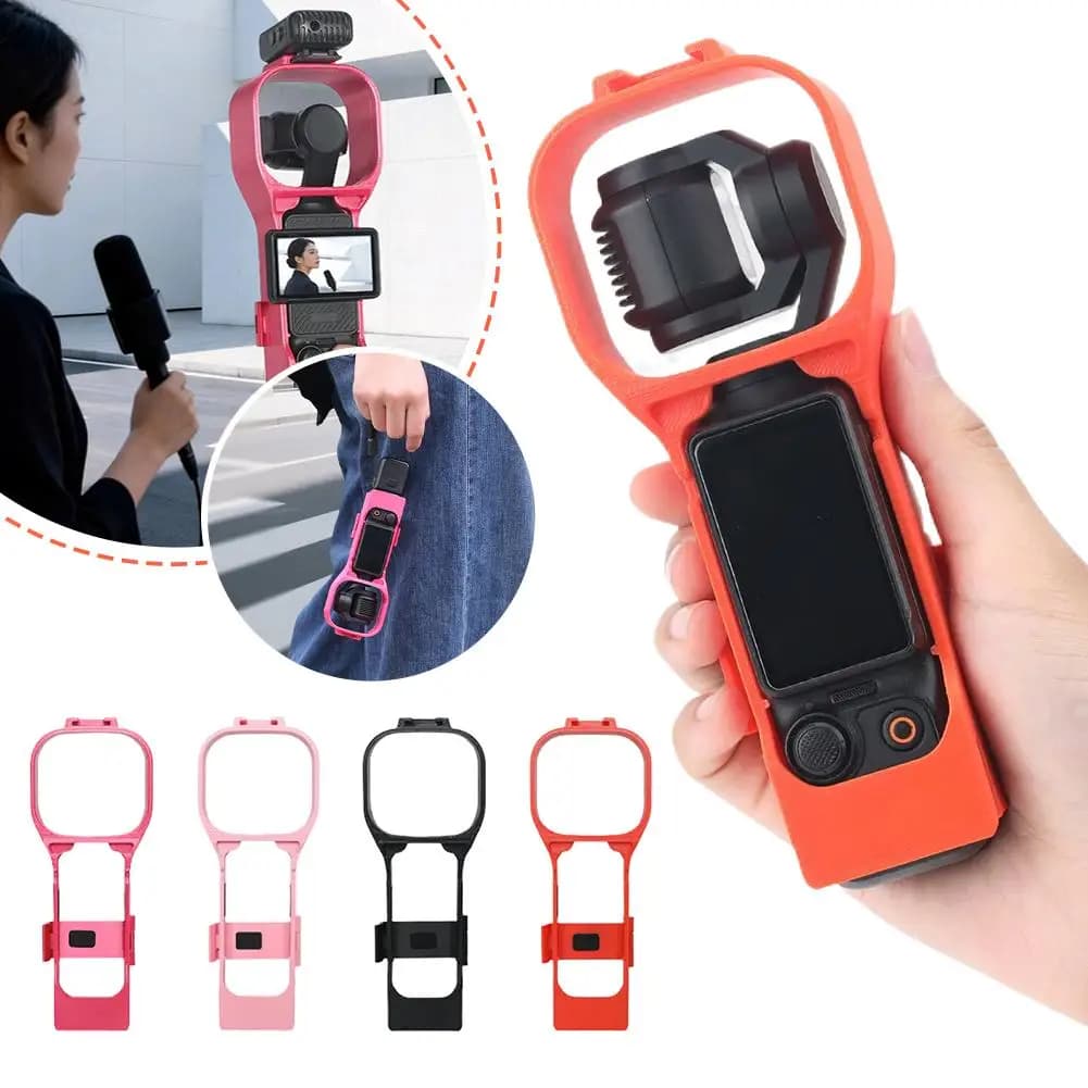 Custodia Protettiva per DJI Pocket 3 | Telaio in plastica con attacco cold shoe | Antiscivolo e Leggero | Opzioni arancione/rosa/nero/rosso