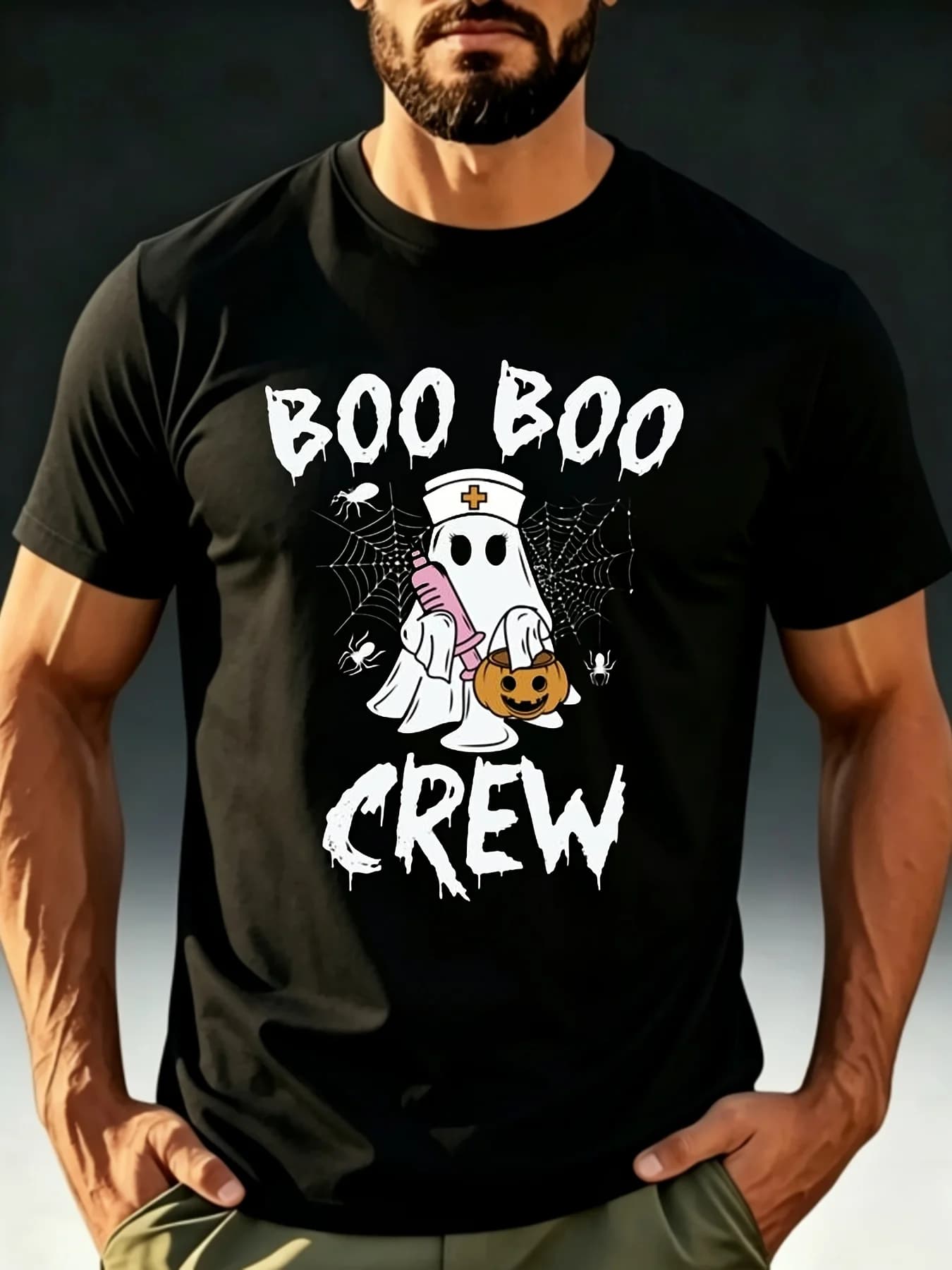 Alternative View of Boo Boo Crew Nurse Funny Ghost Halloween Nurse T-Shirt Jacket Plus Size Retro Casual Round Neck Printed T-Shirt Unisex
