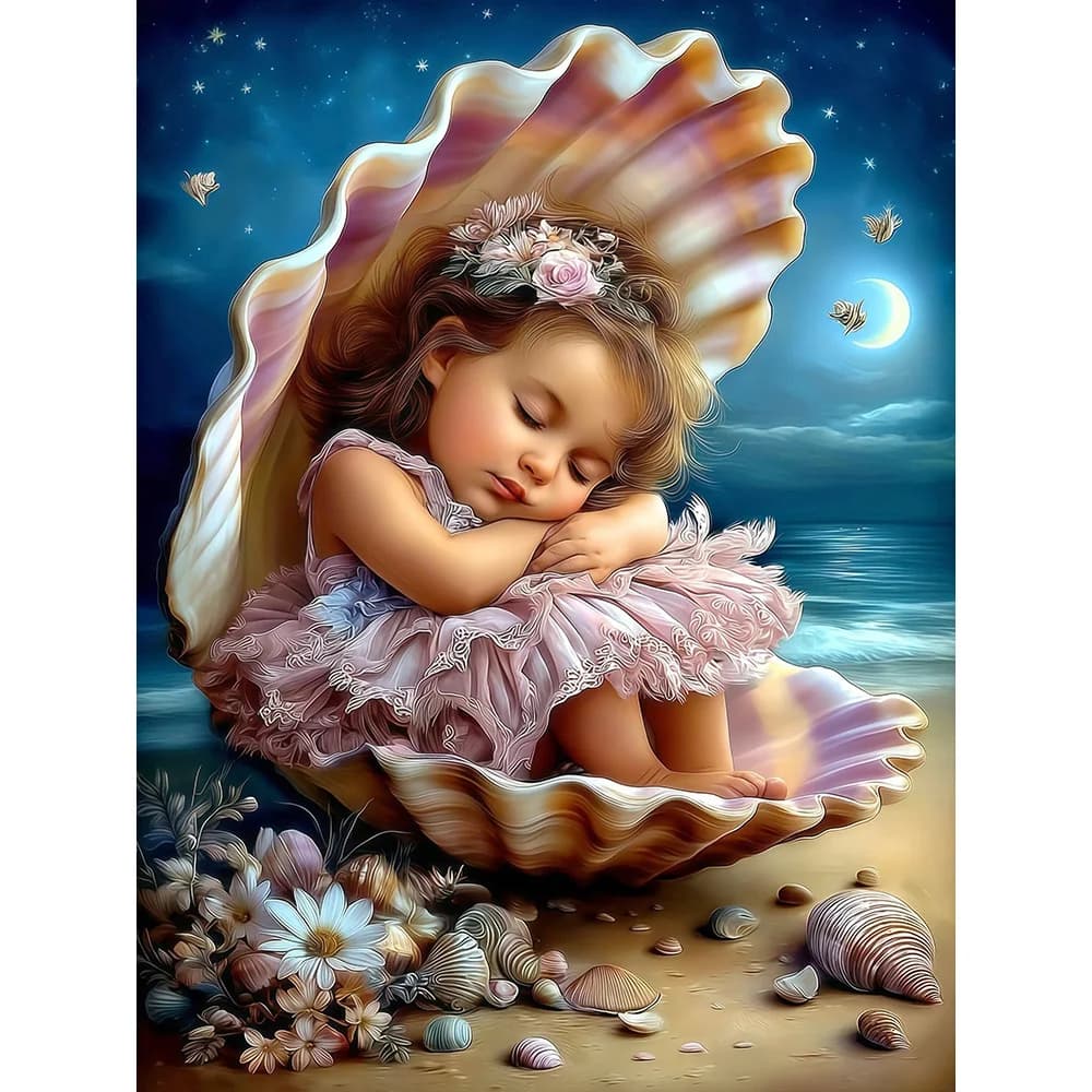 EverShine Kit Pittura Diamante Fai-da-Te, Ritratto di Ragazza 5D, Mosaico Completo, Ricamo a Conchiglia, Artigianato e Forniture Artistiche, Regalo per Casa e Tempo Libero