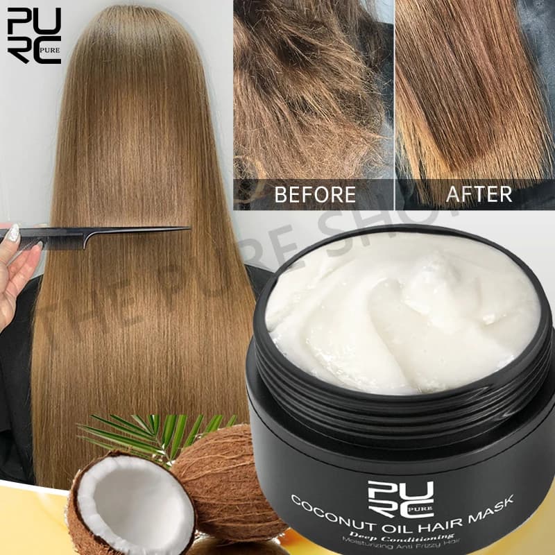 PURC coconut oil mask for smoothing hair straightening keratin hair treatments nourish repair Frizz masks damaged hair care products