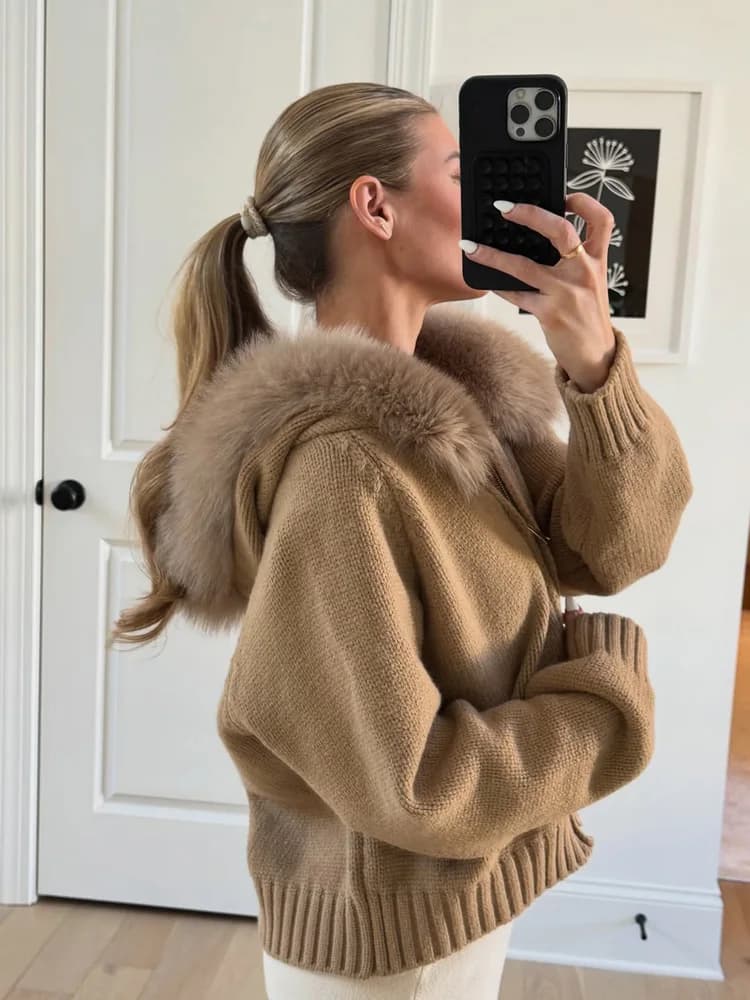 Tossy inverno femminile maglione con cappuccio cardigan soffice cerniera patchwork manica lunga a costine giacca in maglia solida cappotto cardigan da donna