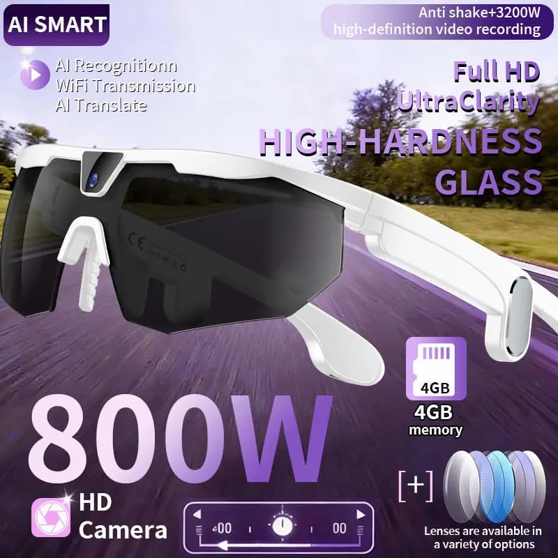 Occhiali Smart AI LIGE con Fotocamera HD 800W Anti-vibrazione, Cattura Azione, Audio Surround 3D, Chiamate AI, Occhiali da Sole Sportivi per Ciclismo
