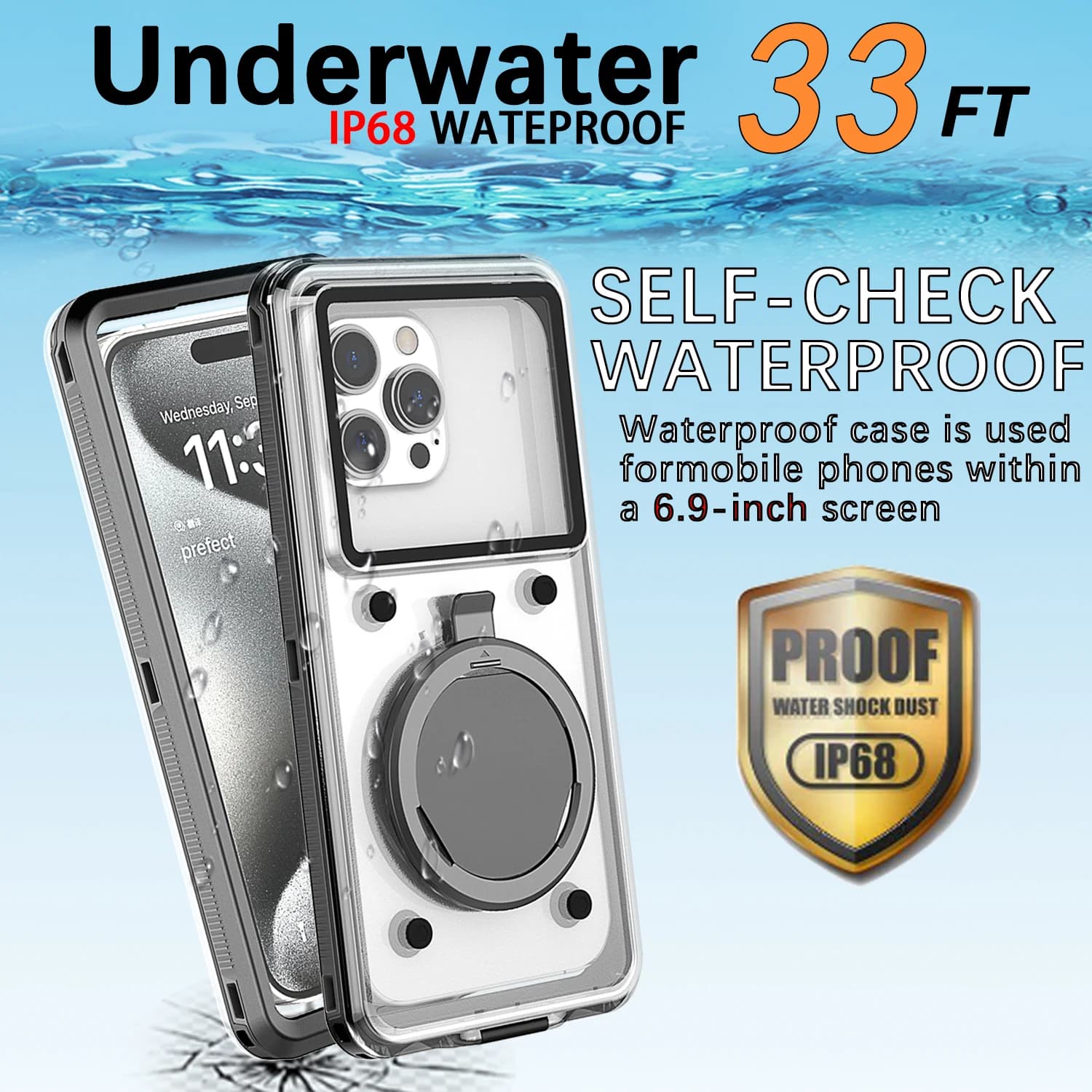 Waterproof 33FT 6.9 inch universal waterproof case with underwater Touch Screen dustproof bag travel bag at the beach diving bag for Snorkeling