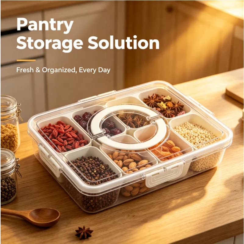 Clear Divided Snackle Box With Lid Handle Portable Veggie Serving Tray Fruit Nut Candy Storage Container For Fridge