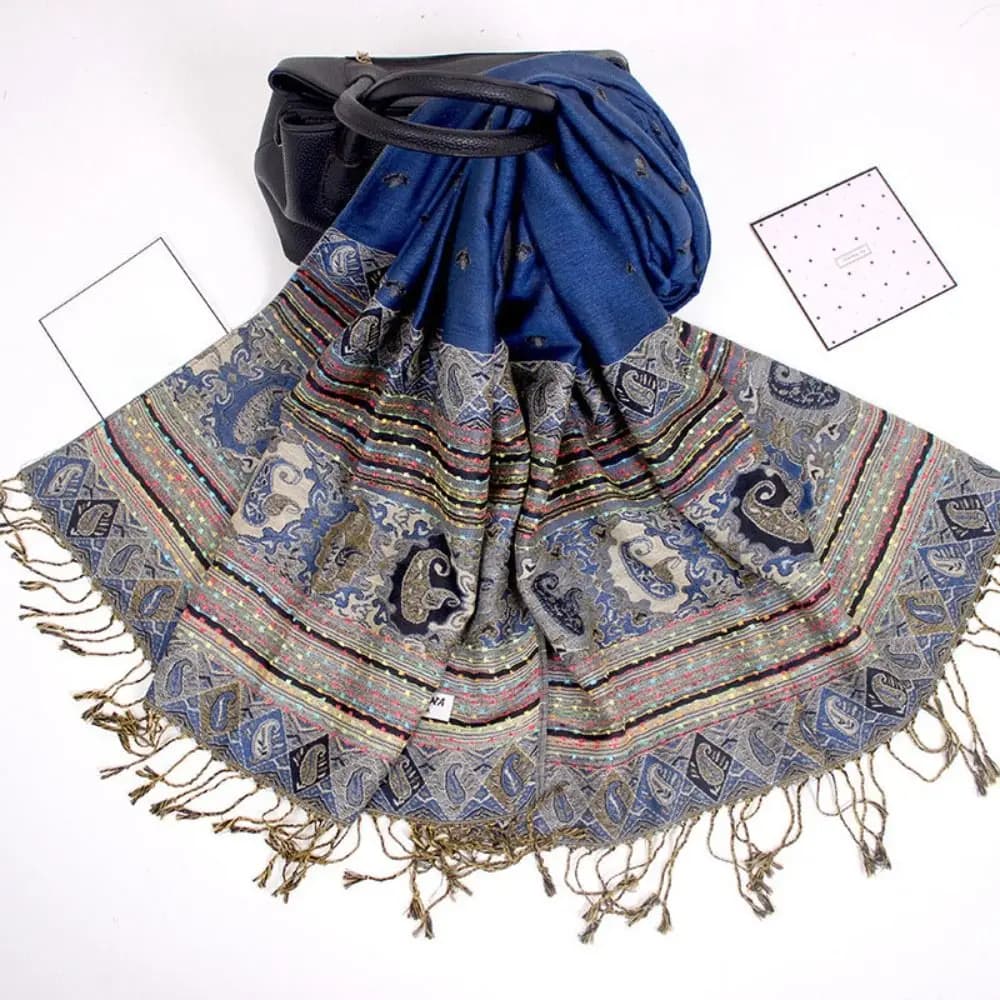Bohemian Style Long Cashew Jacquard Scarf Soft with Tassel Print Headscarf Polyester Fringed Scarves