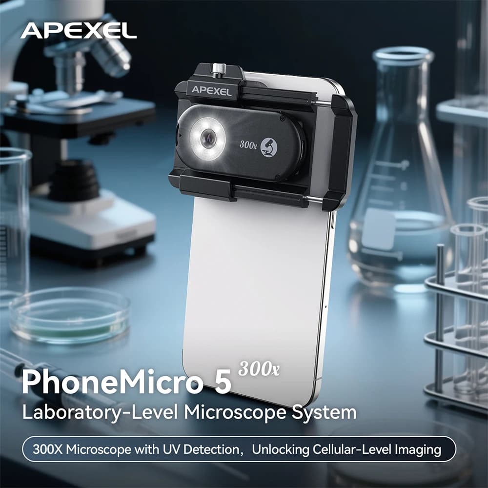 Obiettivo per microscopio mobile APEXEL 300X con luce LED/UV per Android/iPhone - Mini microscopio digitale tascabile, accessori per smartphone