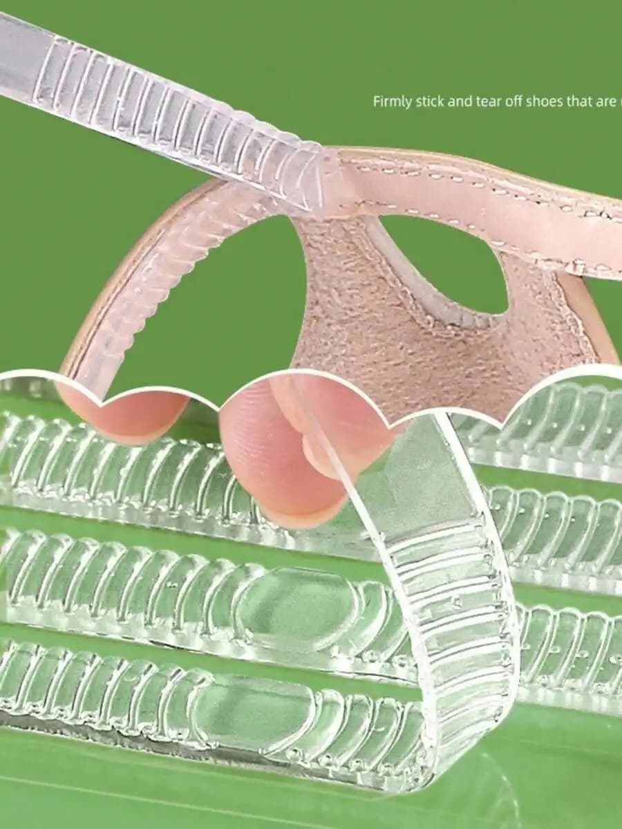 Clear Gel Anti-Slip Strips With Wavy Pattern For Sandals And Heels, 4 Per Sheet, Reusable Adhesive For Toe, Heel Or Sole