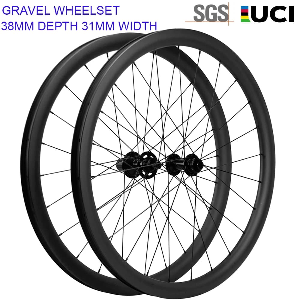 Set di ruote in carbonio GRAVEL da 38 mm Freno a disco Ciclocross Tubeless Ready 700C Ruote Mozzo con bloccaggio centrale