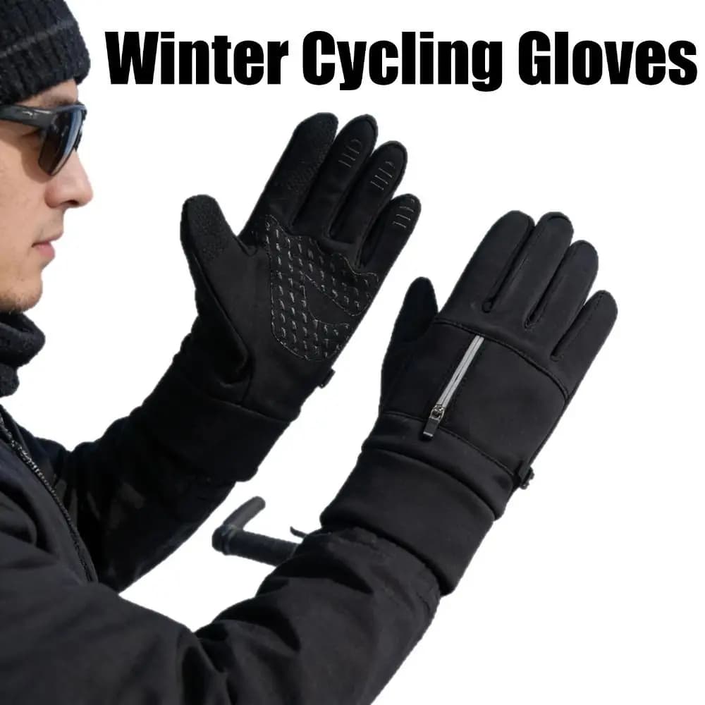 Polyester Winter Cycling Gloves Black M, L, XL Thermal Full Finger Gloves Medium-thick Wrist Zipper Zipper Winter Gloves