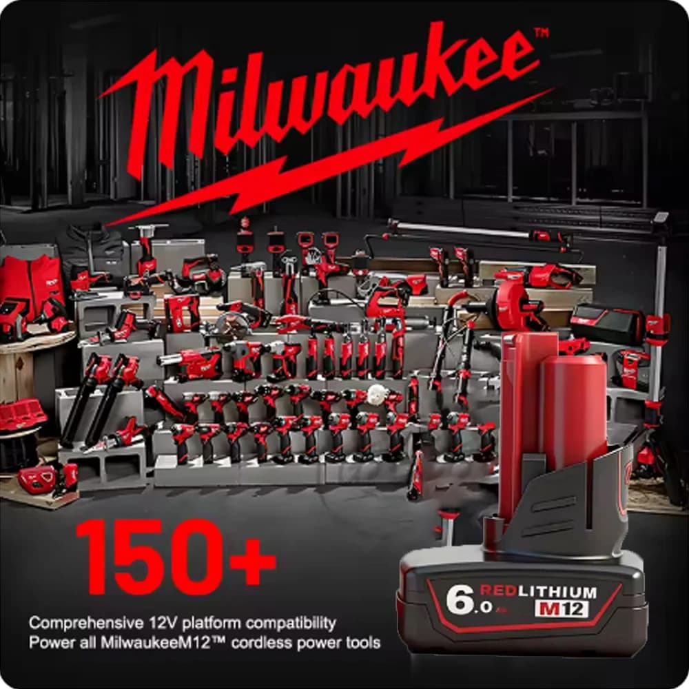 Batteria Ricaricabile Milwaukee M12 12V 6.0Ah con Luce per Utensili Milwaukee M12 48-11-2402 48-11-2401 48-11-2411