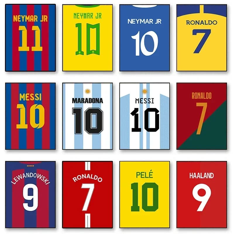 Posters on Famous Canvas Legendary Football Players, Artistic Prints of Athletes and Sports Stars, Wall Decorations for Home and Bar