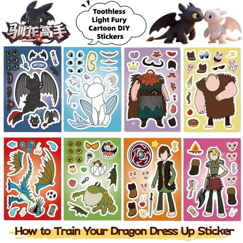 Nuovo Adesivo Creativo DIY con Personaggi del Cartone Animato Come Insegnare a Sfarfallare il Drago (How to Train Your Dragon) - Senza Denti e Furia Luminosa - Accessorio Animazione per Decorazione
