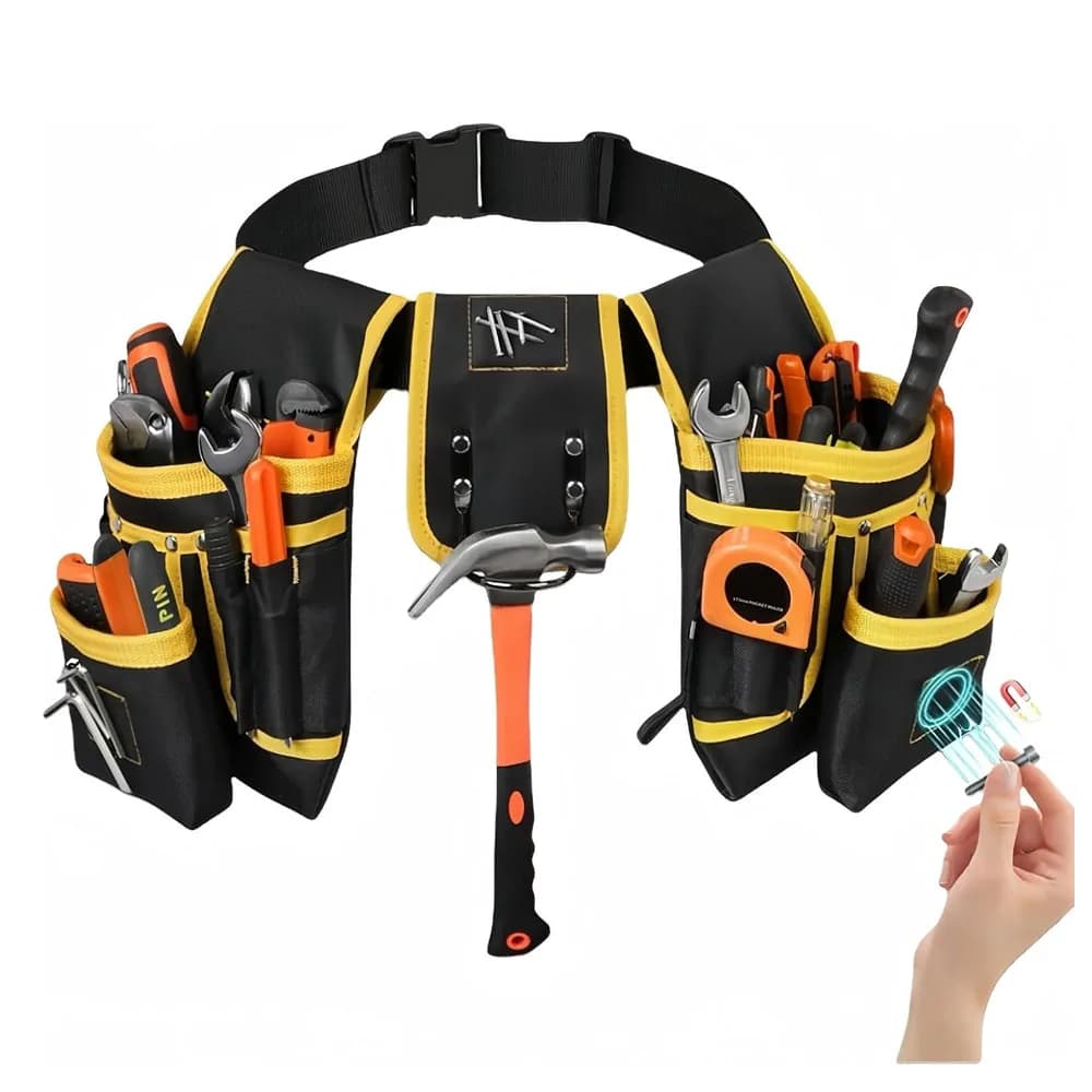 Tool Belt Magnetic Tool Pouch Men's Heavy Duty Padded Tool Belt Removable and Adjustable Tool Pockets Electrician Carpenter Cons