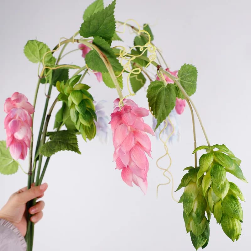 4pcs Simulation Flowers Soft Rubber Hops Plant Restaurant Decoration Fake Flower Artificial Green 3-head Hanging Boston Ivy
