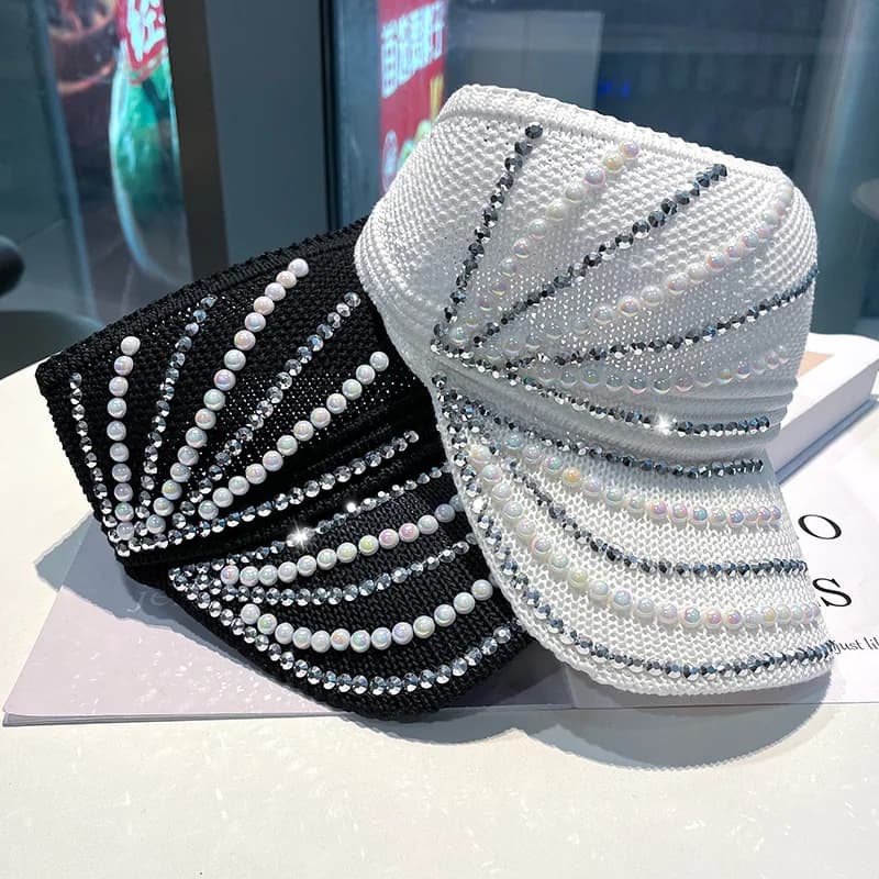 Nuovi Cappelli da Sole con Diamanti Scintillanti e Perle, Visiera Vuota da Donna, Cappellino Bling Casual per Sport all'Aperto, Cappelli Estivi da Spiaggia con Protezione Solare