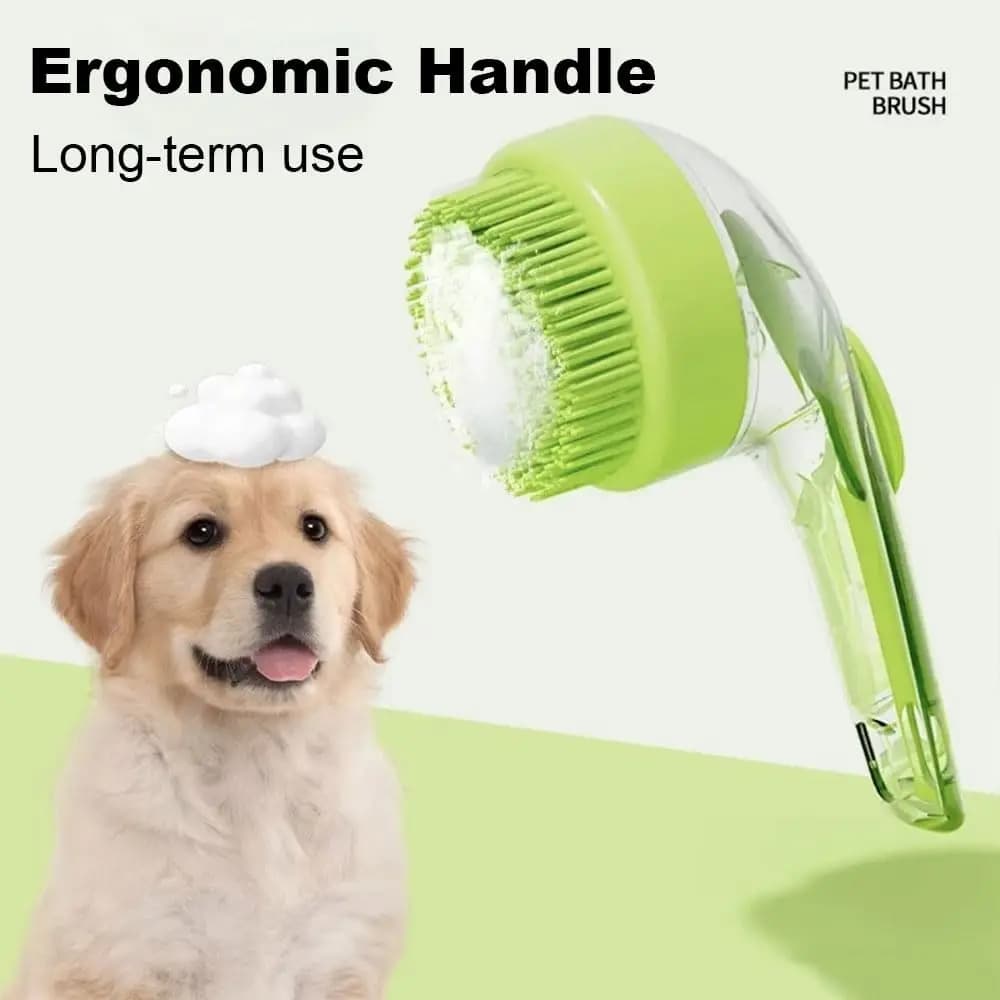 Pet Grooming Bath Massage Brush with Soap and Shampoo Dispenser Soft Silicone Bristle for Long Short Haired Dogs Cats Shower