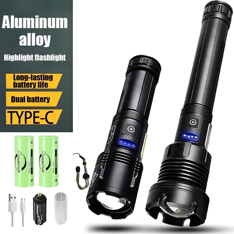 Flashino a LED ricaricabile XHP390 Doppia batteria Ultra luminosa LED ad alta potenza Flasma laterale laterale Tambriginatore tattico 18650 26650 Batteria