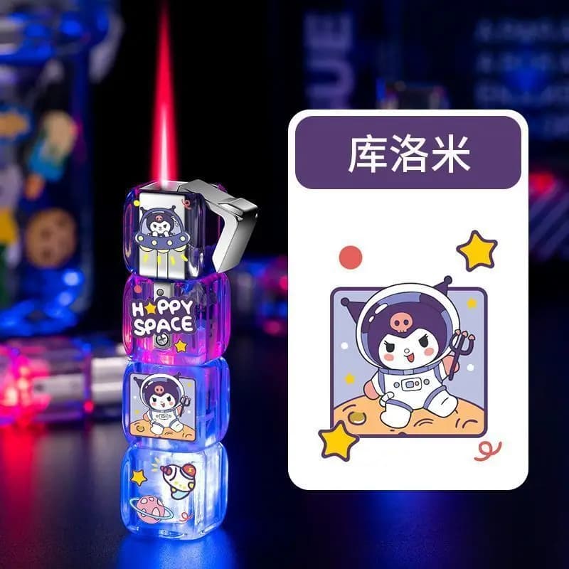 Accendino Gonfiabile Kuromi Lampeggiante, Fiamma Rosa Trasparente Antivento, Accendino a Gas con Motivo Raffinato, Regalo per Donne