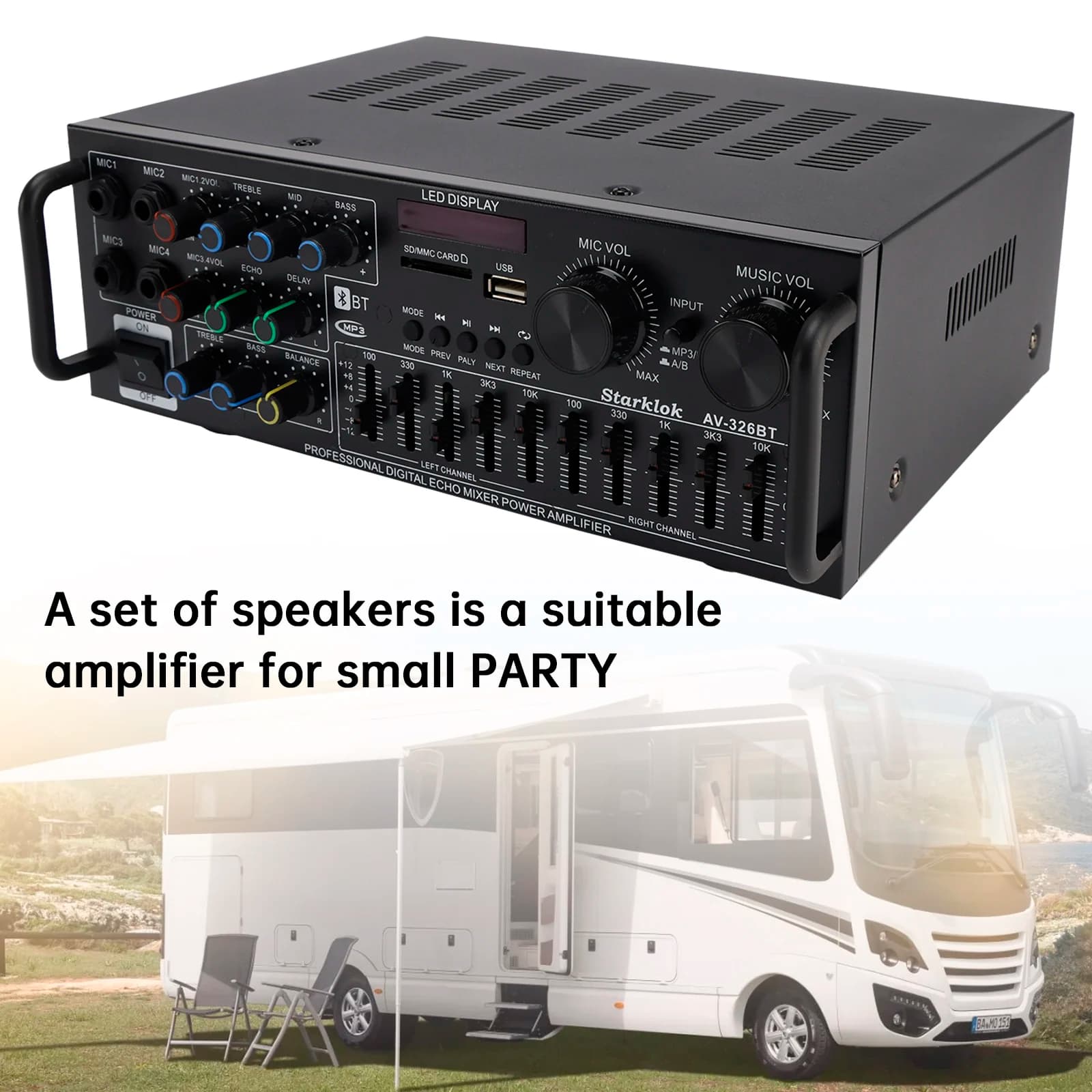 Artudatech 2500W Peak Stereo HiFi Amplificatore di potenza Bluetooth5.4 Karaoke FM USB EQ Mixer 110V