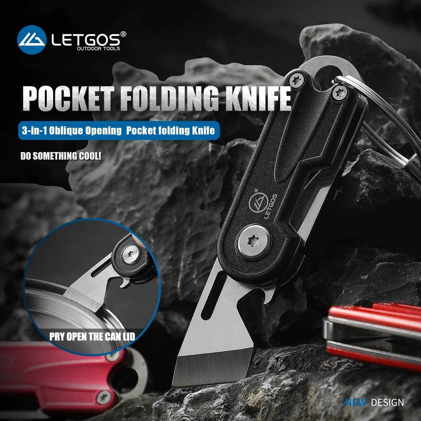 Coltello Tascabile Angolato LETGOS, Mini Apribottiglie Multifunzione Portatile, Compatto e Resistente, con Portachiavi Integrato