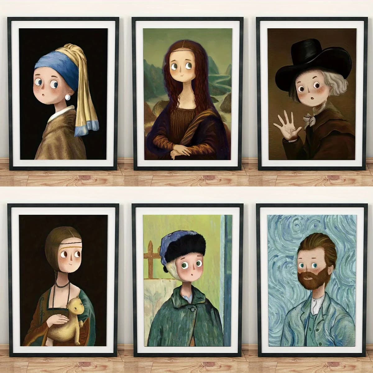 6 pezzi di poster astratti su tela con personaggi dei cartoni animati famosi, stampe su tela di arte moderna senza cornice per decorazioni di soggiorno e aula