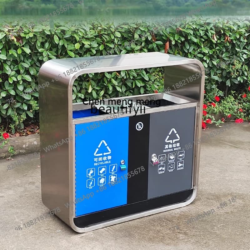 X Pattumiera per servizi igienico-sanitari all'aperto in acciaio inossidabile per il parco dei contenitori per il riciclaggio della strada municipale