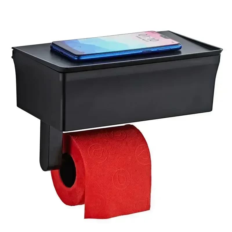 Porta carta igienica 2 in 1 da parete con ripiano, scatola portaoggetti per bagno, adesivo o montaggio a vite
