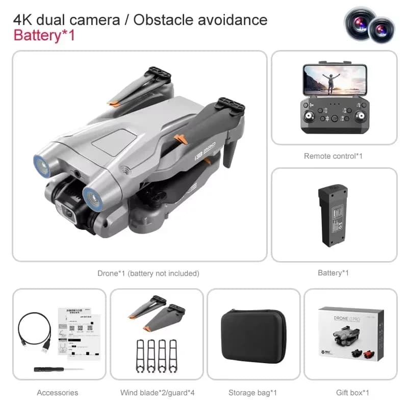Quadricottero drone i3 Pro: doppia telecamera ESC 4K, flusso ottico, pieghevole, regalo RC per evitare intelligenti