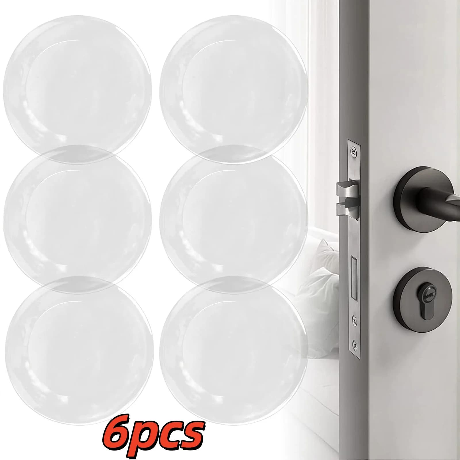 6 Pezzi Fermaporta in Silicone Trasparente 40x8mm - Autoadesivo Senza Residui, Protezione per Maniglie, Fermaporte