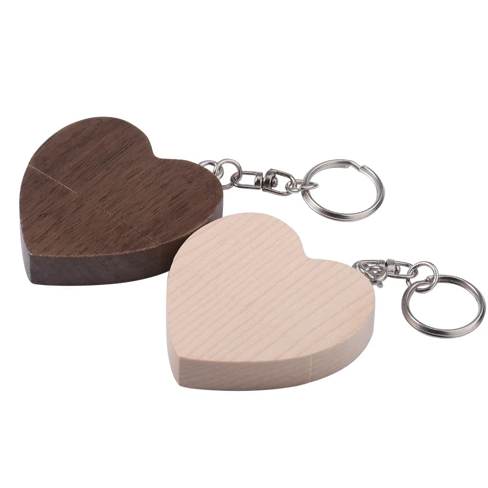 Chiavetta USB a Forma di Cuore in Legno 64GB con Portachiavi Gratuito, Pen Drive 32GB, Regali Creativi, Memoria USB 16GB 8GB 4GB