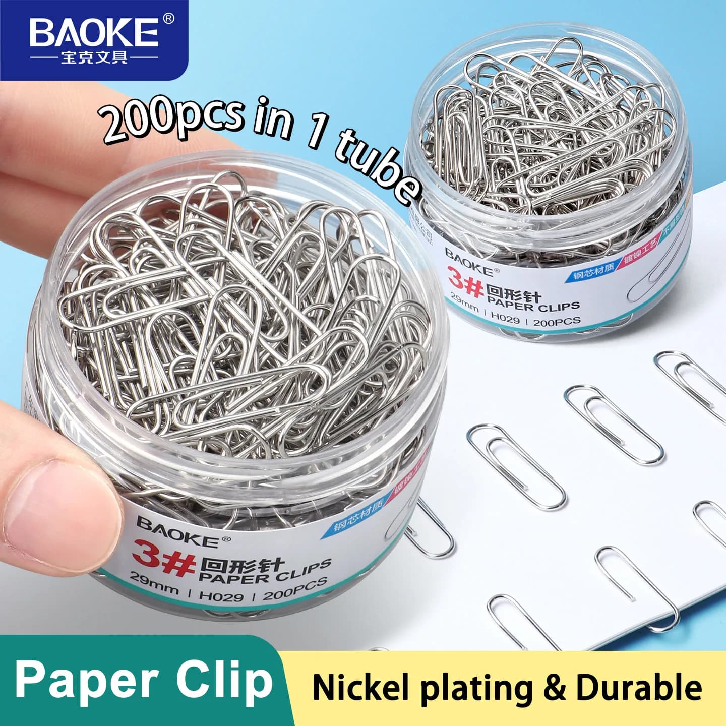 BAOKE H029 Silver Paper Clips 29mm for Office Document Envelops File Organizer Stationery Paper Clips