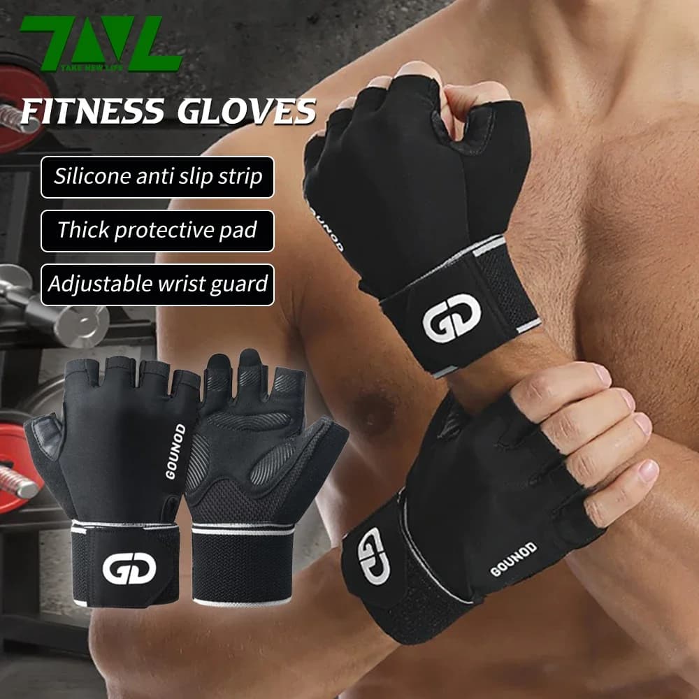 1 pair of gym fitness gloves with half fingers with wrist strap, support bracelets, straps for men and women, weight lifting training gloves