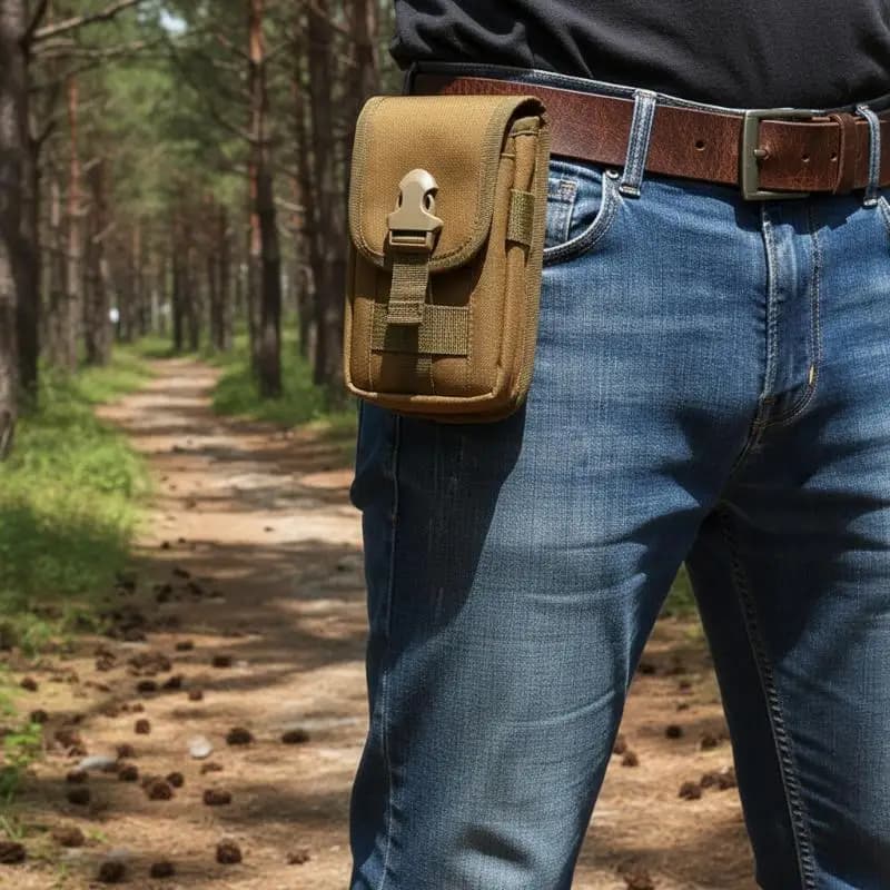 Marsupio da esterno per campeggio/escursionismo/corsa - Borsa multiuso per telefono con tasche per carte e chiavi