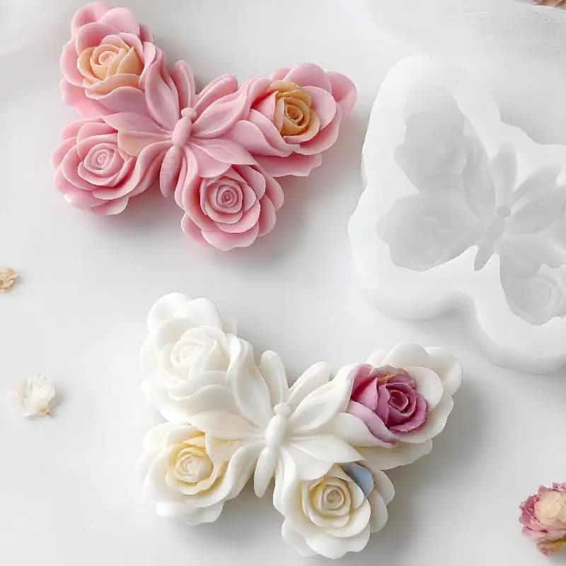 Stampo in Silicone a Forma di Rosa e Farfalla per Candele Aromatiche Fatte a Mano, Gesso, Resina Epossidica, Ornamenti, Sapone e Accessori per la Creazione di Candele