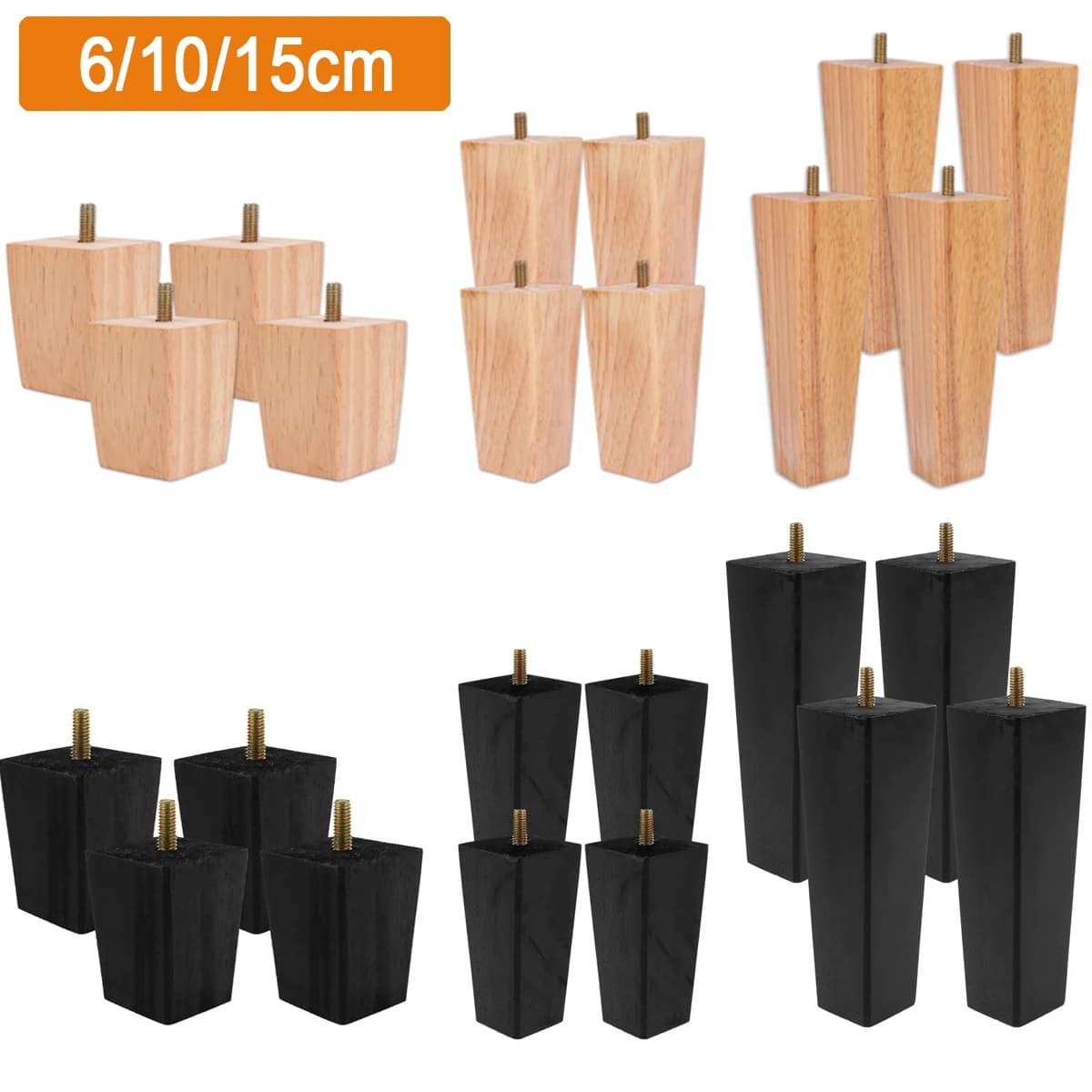 4 pezzi gambe per mobili in legno massello 6/10/15 cm sedia letto tavolo armadio parti di rialzo accessori di ricambio per piedi per mobili