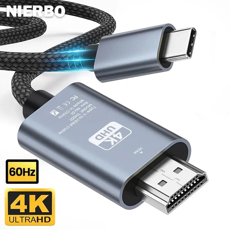 NIERBO cable from USB C to HDMI from 6.6 feet 4K to 60 Hz cable interwoven from type C to HDMI High Speed Adapter Cable for MacBook Pixel iPad Dell