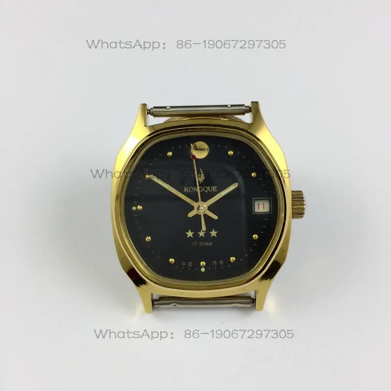 produced Peacock brand single calendar yellow shell black surface manual mechanical watch diameter 34 mm free strap