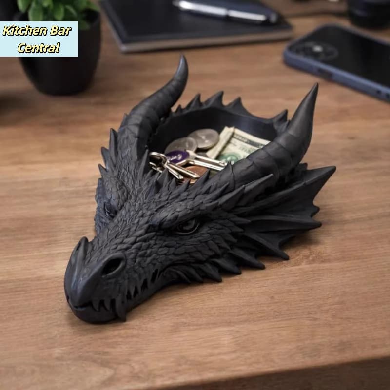 Vassoio portaoggetti a forma di testa di drago gotico per gioielli, organizer da scrivania in stile dark, decorazione per la casa e l'ufficio.