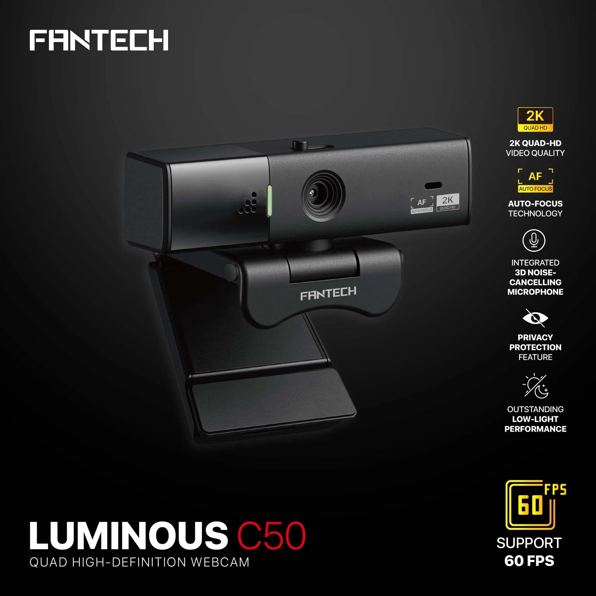 FANTECH LUMINOUS C50 Webcam Automatic Focusing Built-in 3D Noise-Cancelling Microphone 2K 2560 x 1440 Mini Camera