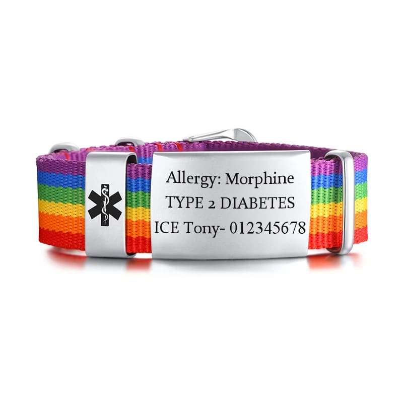 Braccialetti identificativi di avviso medico casual per donna, braccialetti medici sportivi con incisione personalizzata gratuita con fascia in corda regolabile di lunghezza