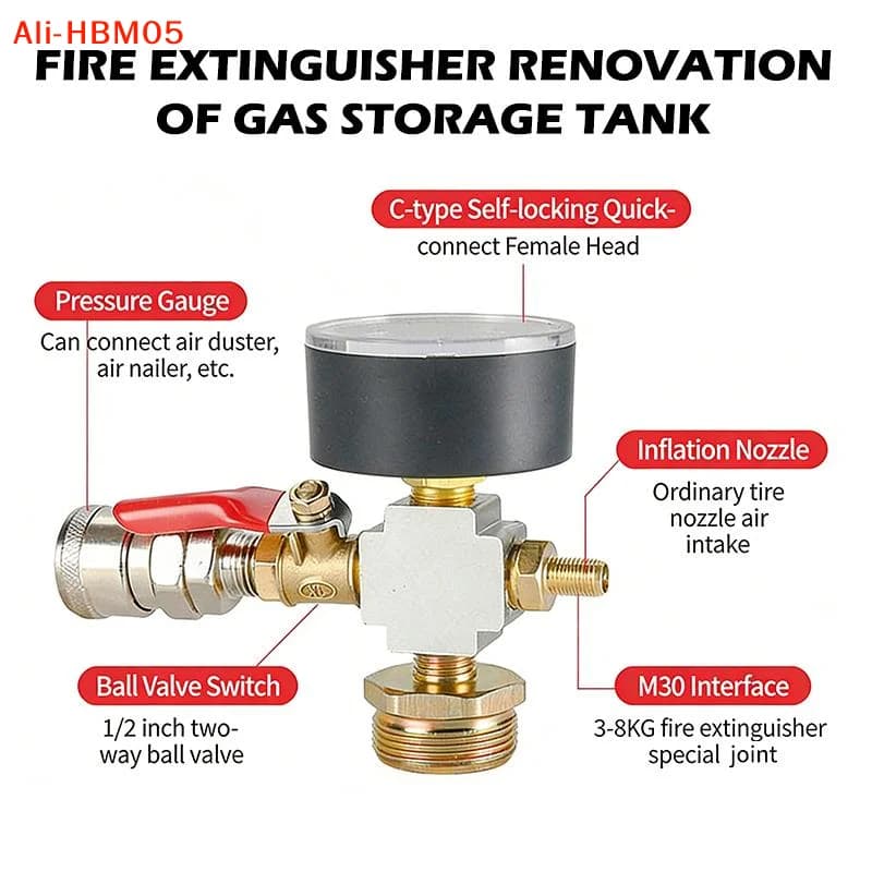 (HB05)Small Air Tank Pressure Adapter, Fire Extinguisher Conversion Air Pump, Portable Mobile Air Compressor Accessories