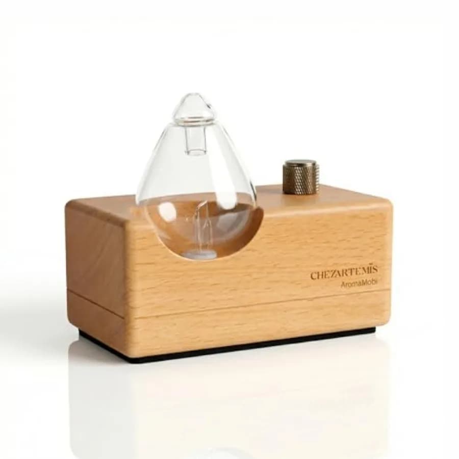 Diffusore di Oli Essenziali in Vetro a Goccia con Base in Legno Fatta a Mano per Aromaterapia, Diffusore di Profumo Senz'Acqua per Yoga, Casa e Ufficio