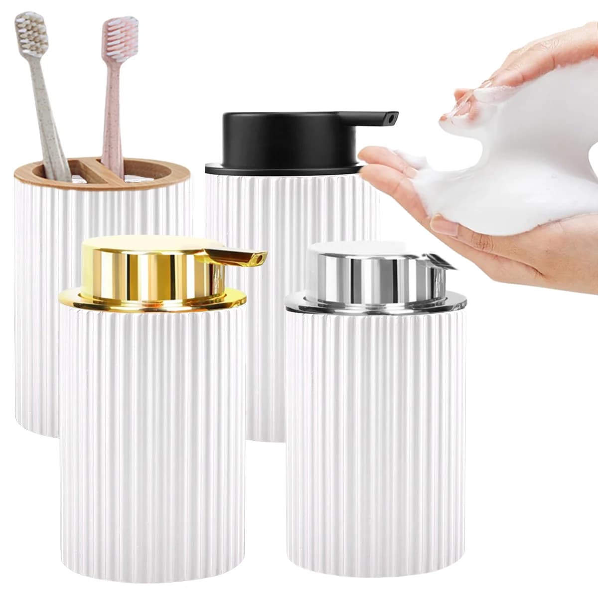 Bottiglia di sapone schiumogeno a mano Set portaspazzolino Bottiglia di plastica riutilizzabile con pompa Dispenser di schiuma per decorazione controsoffitto per bagno
