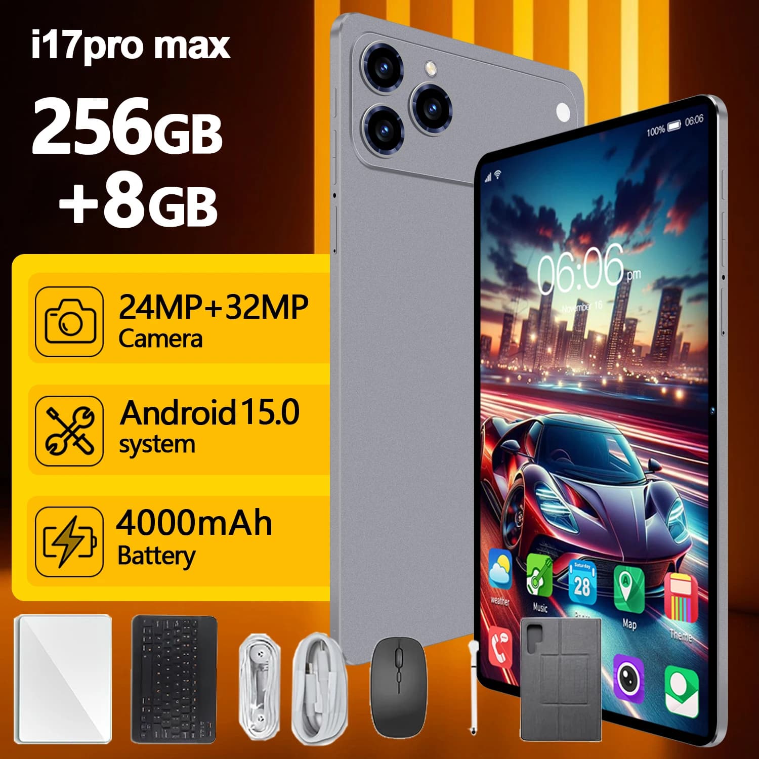 Tablet Android 15 da 10,1 pollici, supporta doppia SIM, 8GB di RAM, 256GB di memoria, touchscreen OLED HD, batteria a lunga durata, viene fornito con