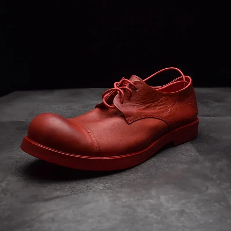 Genuine Leather Low Help Men's Big Scalp Shoes Round Head Thick Bottom Soft Real Leather Retro Shoes Men Hairdresser Designer