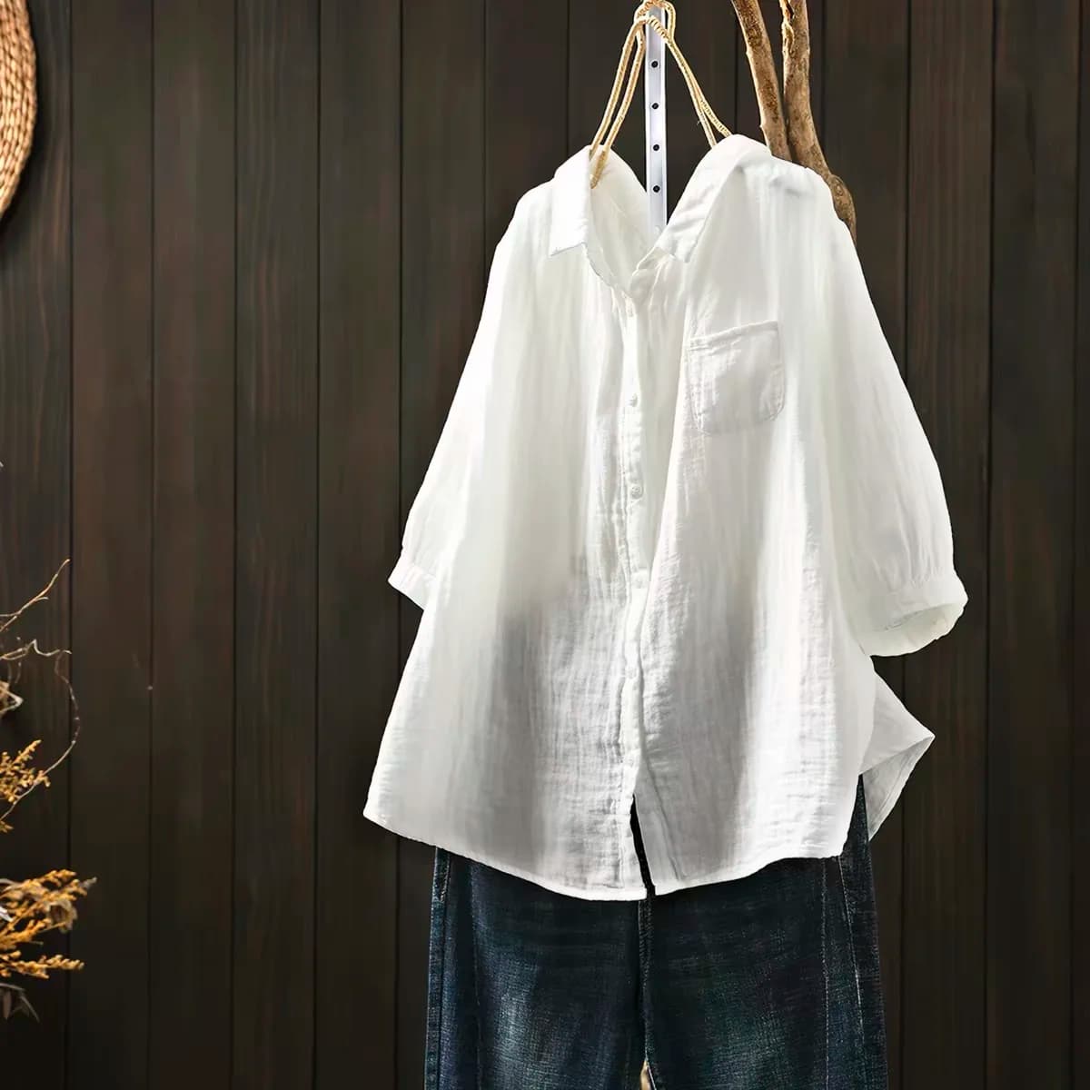 Plus size women clothing Japanese style cotton yarn pink blue green white solid shirts and blouses for women oversize shirts