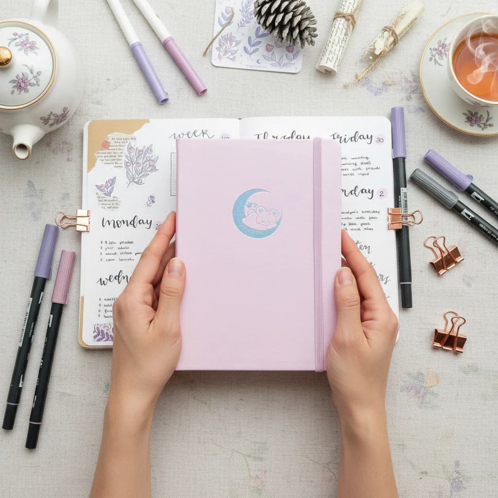 A5 Light Pink PU Leather Dot Grid Journal, 160gsm Ivory Paper, 160 Pages with Page Numbers, Handwriting, Planning, Sketching