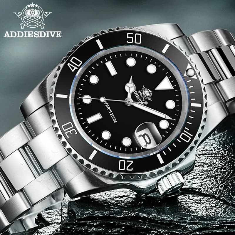 ADDIESDIVE Orologio classico da uomo con lunetta in ceramica Orologio al quarzo casual resistente all'acqua 200 m BGW9 Orologio regalo luminoso blu MY-H3-2